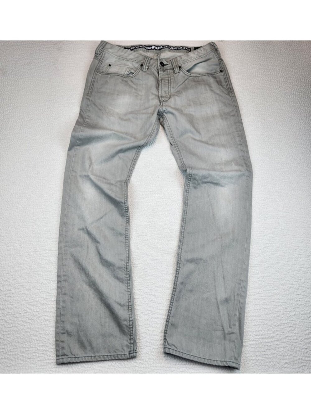 BUFFALO DAVID BITTON EVAN BASIC SLIM  DISTRESSED COTTON GRAY JEANS MEN'S W34-L32